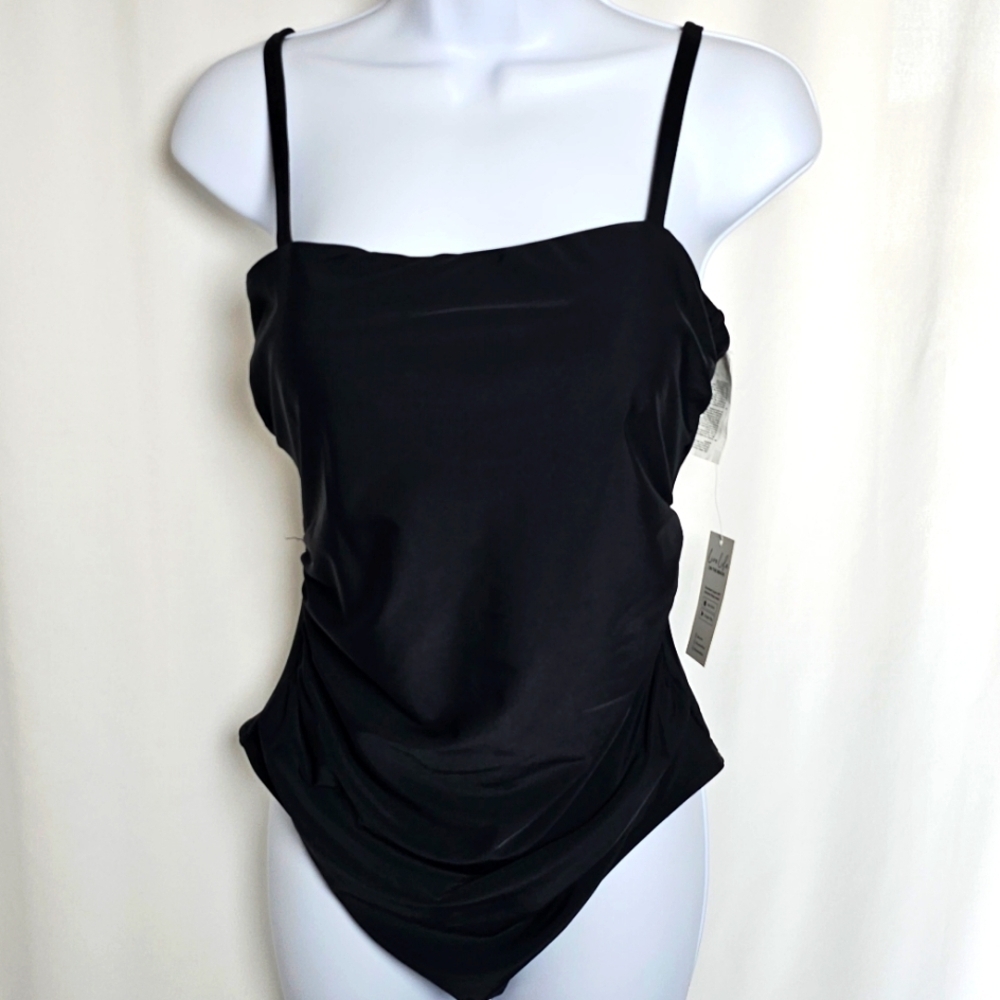 1.🆕 Small Cupshe Shirred Cutout One Piece Black Swimsuit